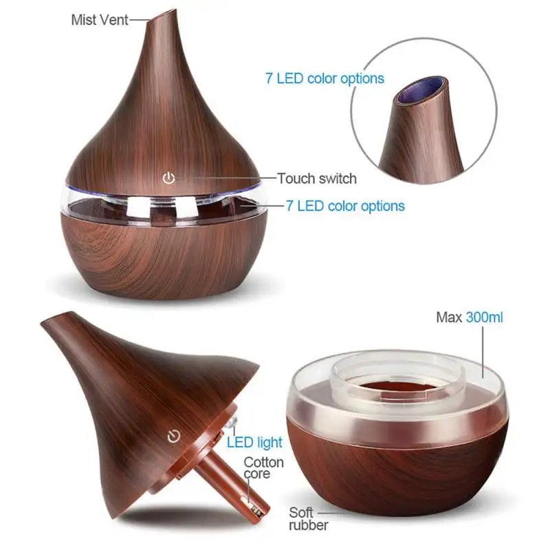 USB 300ml Electric Aroma air diffuser wood Ultrasonic humidifier Essential oil Aromatherapy cool mist maker for Home Decor | Дом и сад