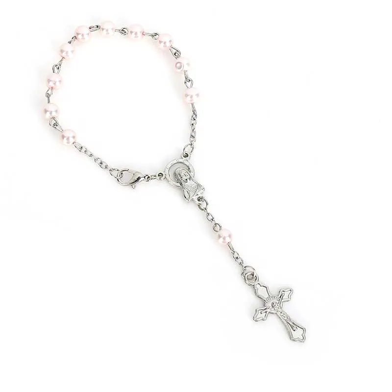 60 pieces / religious gifts pink pearl rosary sacrament bracelet baby child souvenir ten years mini | Украшения и аксессуары