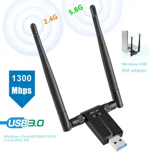 2,4G5,8G беспроводной USB Wi-Fi адаптер для ноутбука сетевая карта с двумя антеннами 5 дБи 1300 Мбитс