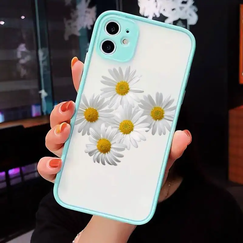 

Flower daisy Phone Cases matte transparent For blue iPhone 7 8 x xs xr 11 12 pro plus max mini Clear Funda