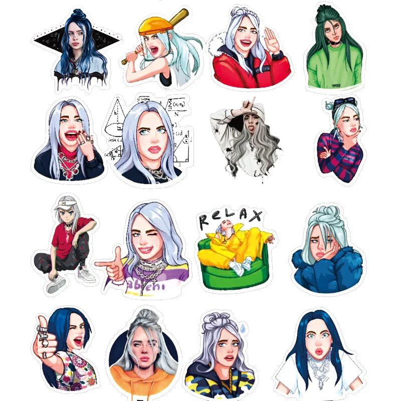Billie Eilish наклейки с рисунком из мультфильма водонепроницаемый чемодан «сделай сам» ноутбук гитара игрушка для скейтборда прекрасный стикеры s