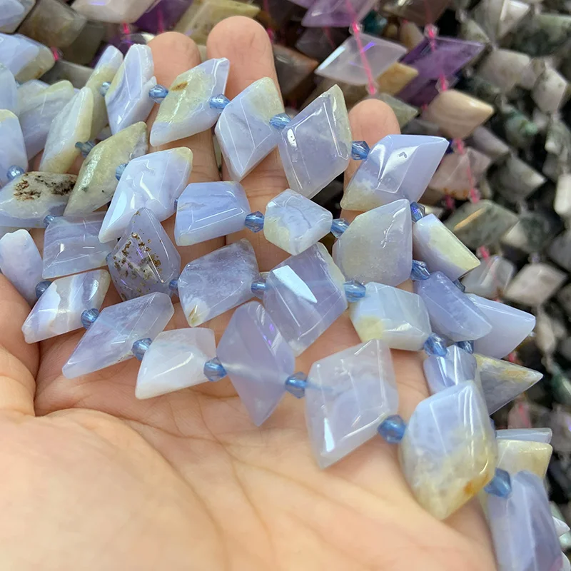 

Natural Purple Agate Stone Beads 15'' Rhombus Square DIY Loose Beads For Jewelry Making Beads Necklace Earring For Women Gift