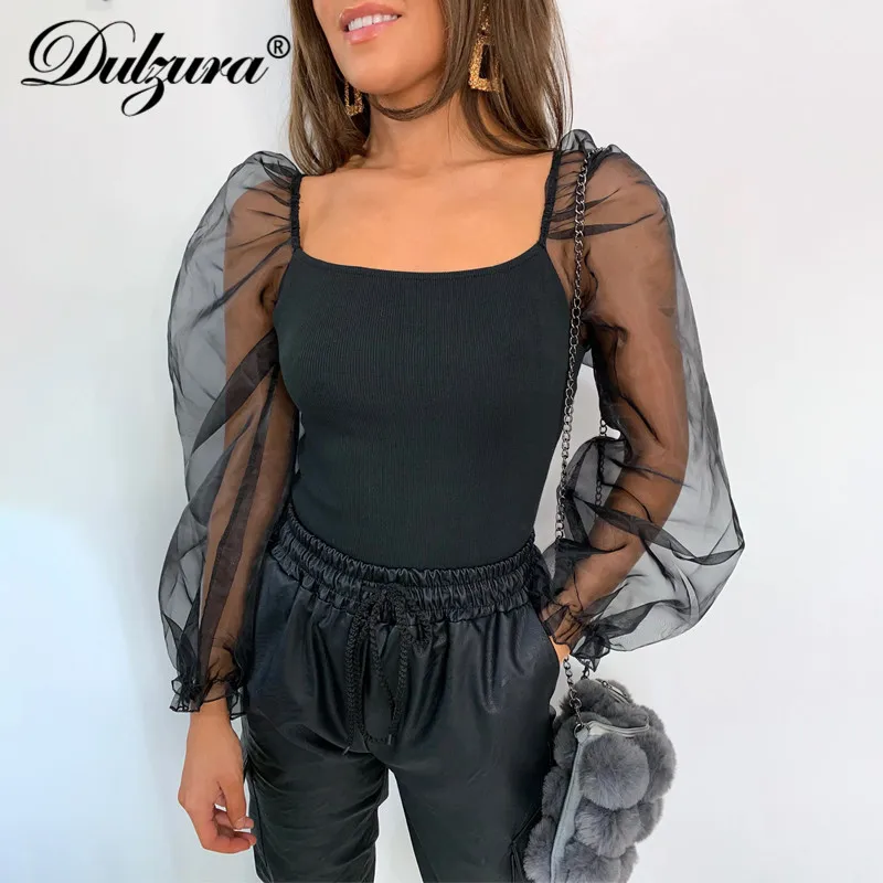 Футболка в рубчик Dulzura сетчатая элегантная облегающая уличная одежда с длинным