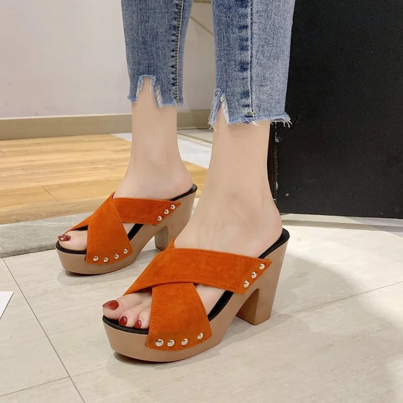

Women's Slippers Thick Heel Open Toe High Heels Platform High Heels Beach Slippers Sandals Heels Slippers Women Shoes