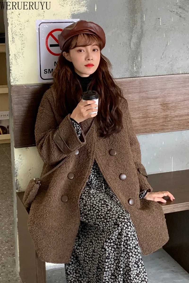 

WERUERUYU Autumn Winter Women's Slim Large Size Woolen Coat Long Coat Trench Cardigan Windbreaker Female Elegant Coat