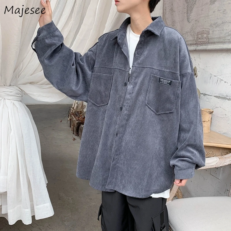 

Men Jackets Safari Style Single Breasted Corduroy Turn-down Collar Long Sleeve Spring Fall Baggy Leisure Male Coats Trendy Chic