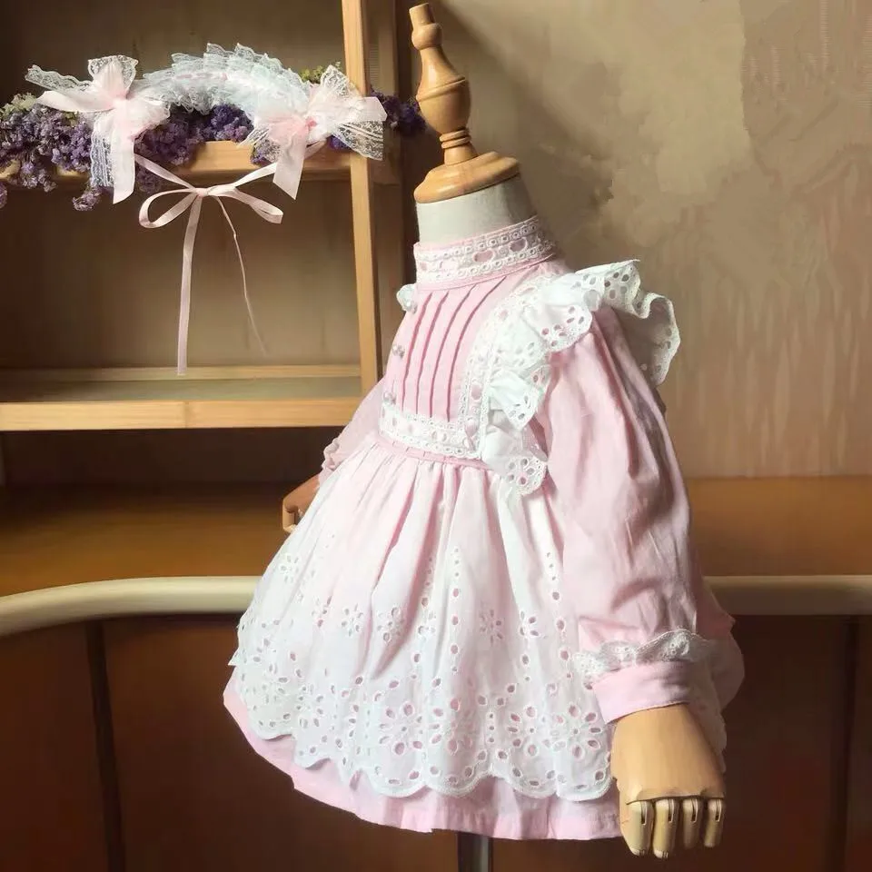 От 0 до 5 лет из 2 предметов осенне-зимнее кружевное розовое винтажное платье