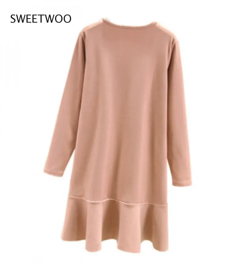 

Women Vintage Suede Ruffled A-line Party Dress Three Quarter Sleeve O neck Solid Elegant Casual Mini Dress 2021 Spring New Dress