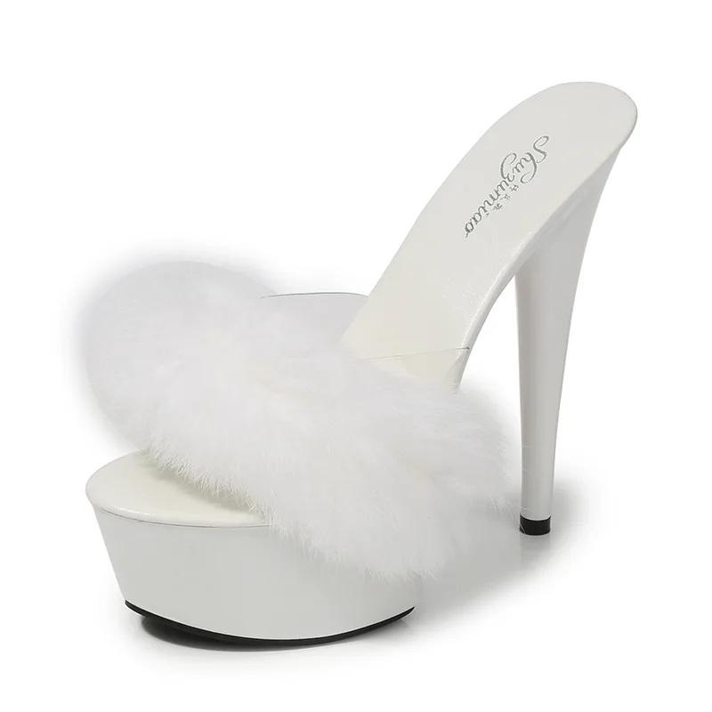 

New rabbit special high heels thin heel Sexy Black Waterproof platform super high heel sandals women's summer