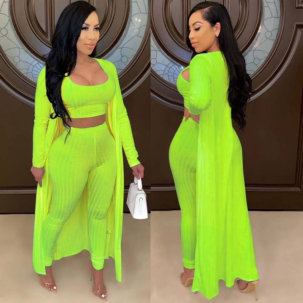 

Kalenmos Women's Three-piece Set Sexy Vest Wrapped Chest Coat Trench Coat Three-piece Slim Nightclub Wear Round Neck Slim Top