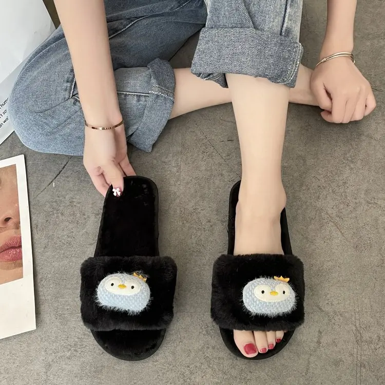 New Autumn and Winter Household Ladies Cotton Slippers Cute Animal Decoration Comfortable Slippers Female Furry Slippers Female