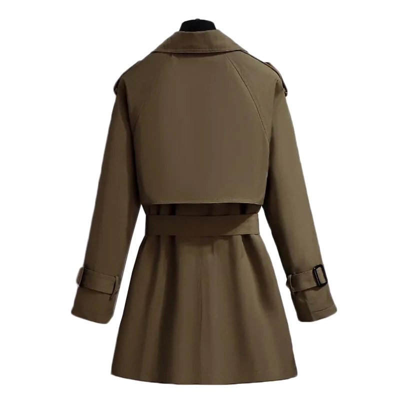 

Large Size Women Windbreaker Spring Autumn Fashion Double Breasted Tooling Windbreaker Coat Mid-length With Belt Jacket 4XL