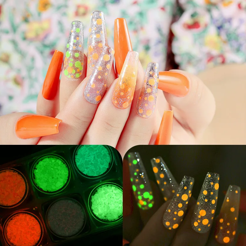 

2020 Glowing Butterfly, Glow in the Dark, Luminous sequins 6 color set Butterfly Round ultra-thin sequins Luminous Nail GLITTER