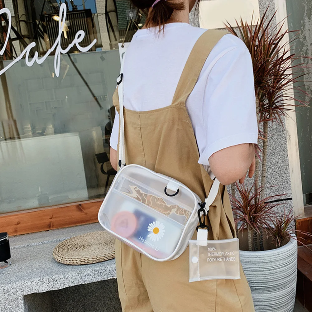 

Casual PVC Transparent Women Crossbody Bags Daisy Flower Clear Lady Students Shoulder Handbag Small Zipper Phone Pouch