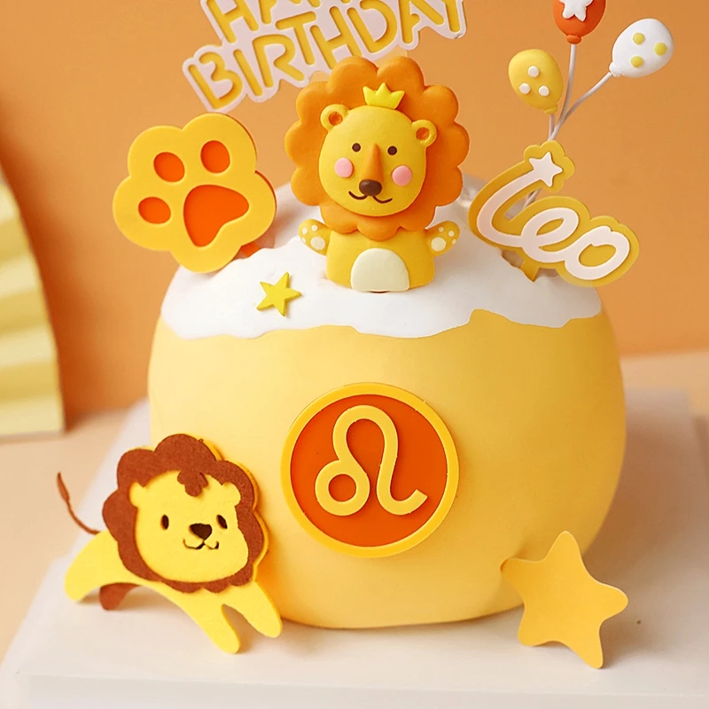 

Baby Shower Cake Topper Leo Baking Cake Decoration Toy Soft Pottery Crown Bust Lion Plug-in Star Balloon Birthday Party Dress Up