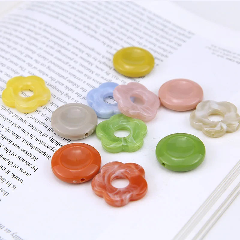 

DIY handmade jewelry accessories fresh powder green resin round hollow flower earrings hair accessories materials accessories