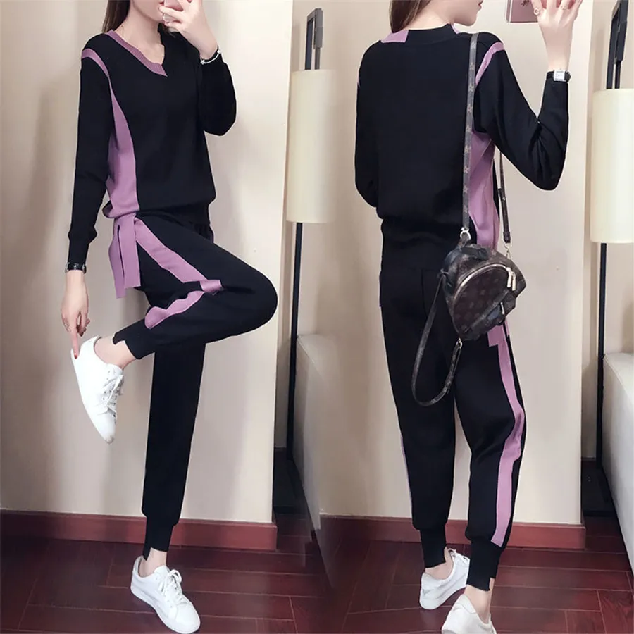 Комплект с свитером для женщин осенний комплект из двух предметов однотонный