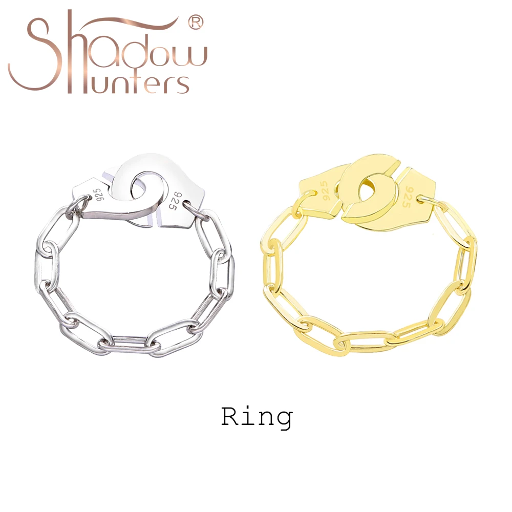 SHADOWHUNTERS Real 925 Sterling Silver Handcuffs Link Ring Luxury Brand Rings Silver 925 Women Jewelry High Quality For Gift