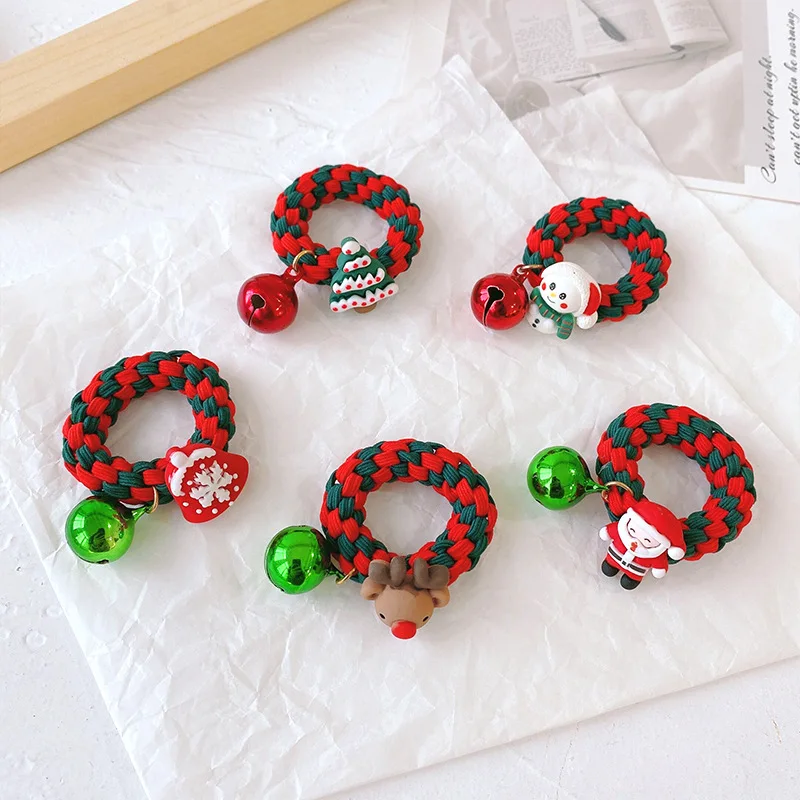 

Thick Rubber Hair Bands Girl Headdress Santa Claus Bells Hair Rope Nylon Hair Ties Loop Headrope Christmas Gift Hair Accessories
