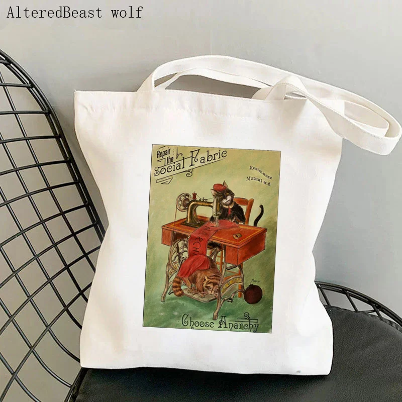 

Women Shopper bag Repair the Social Cat & Anarchy Bag Harajuku Shopping Canvas Shopper Bag girl handbag Tote Shoulder Lady Bag