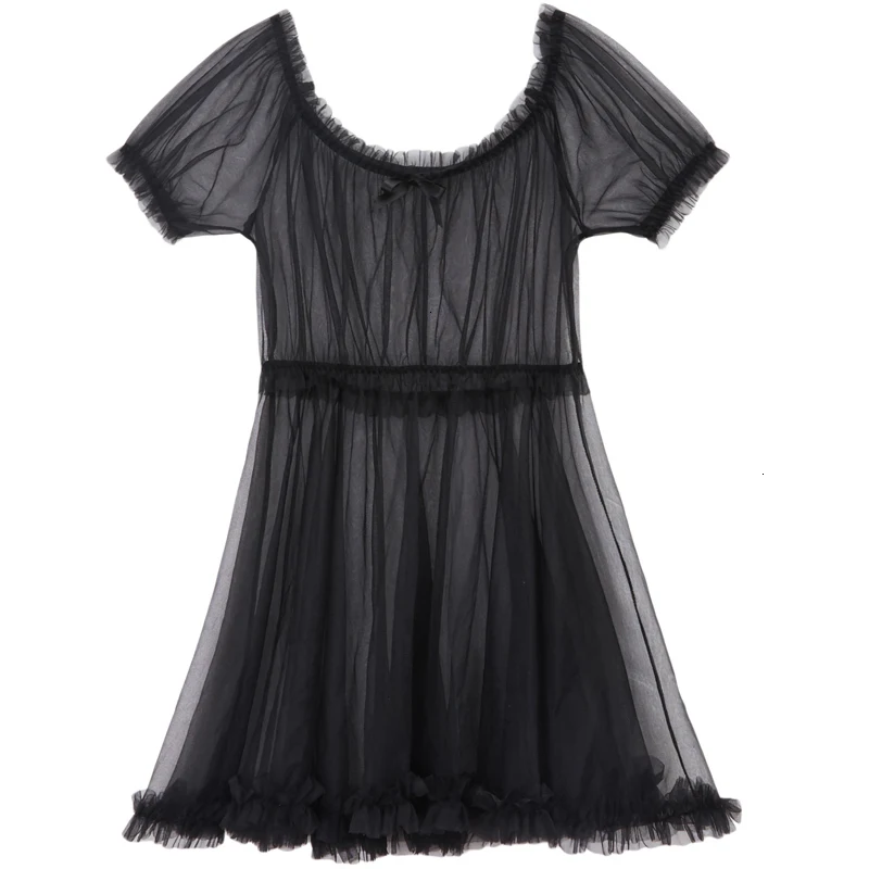 

Women Transparent Lace Lingerie Set Black White Lovely Sleep Wear Sexy Cute Princess Nightdress Sleepwear Lolita Erotic Bunny