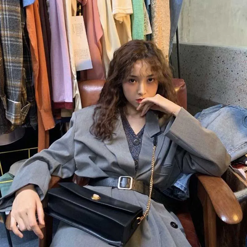 

NiceMix Coats Vintage Korean Style New Loose Autumn Winter Women's Clothing Fashion Hipster Sashes Full Sleeve Jackets Hot