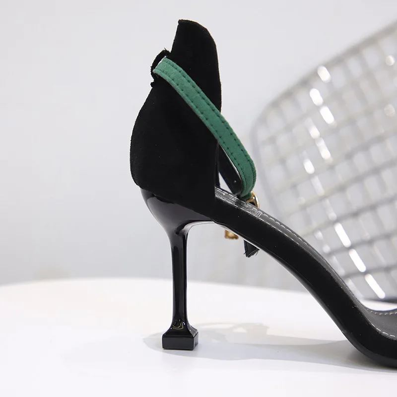

thin heel all-match black buckle student 2021 cat high-heeled fairy sandals