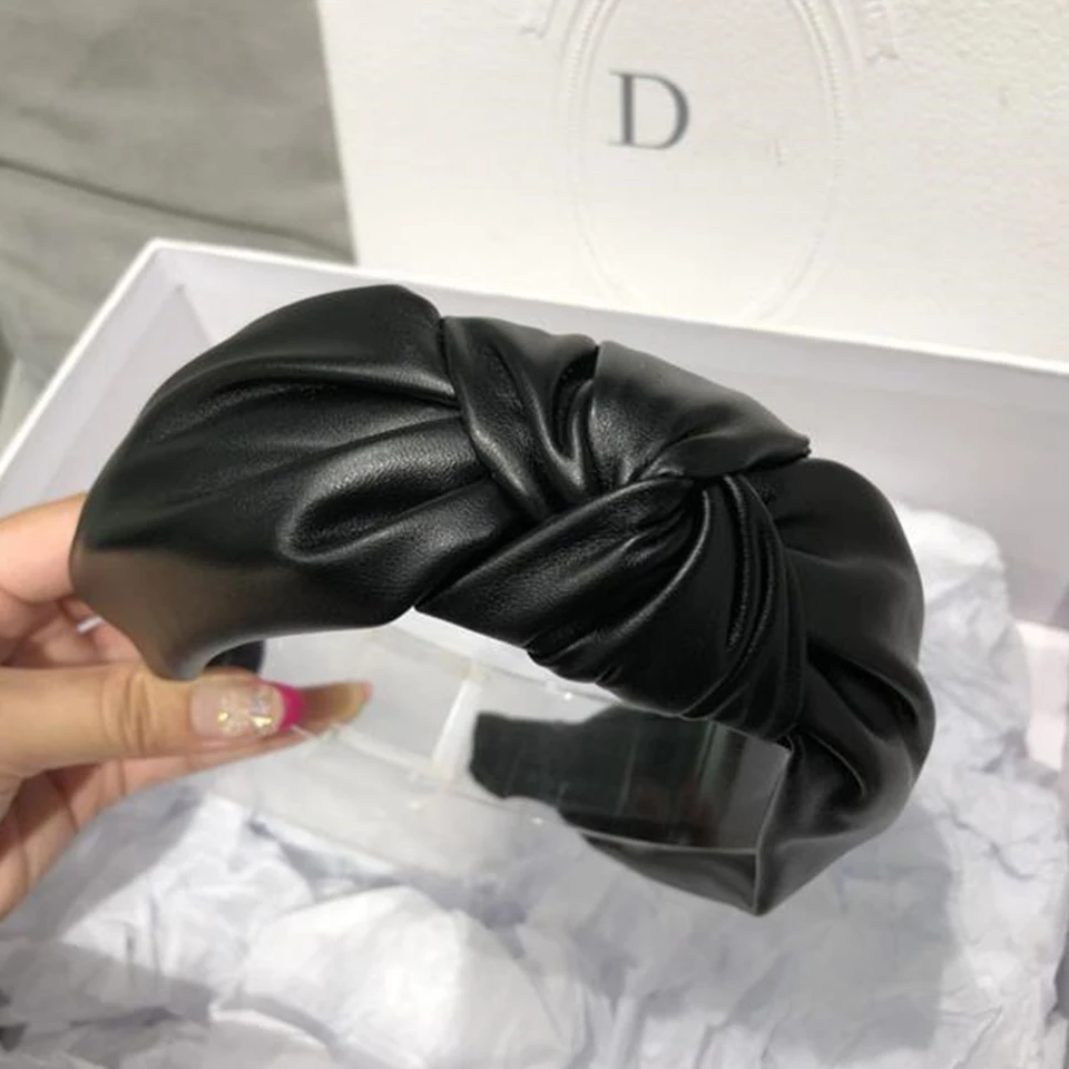 

Fashion Women Headband PU Leather Retro Hairbands Female Wide Side Hair Band Hair Accessories Top Quality Soft Head Hoop Bezel