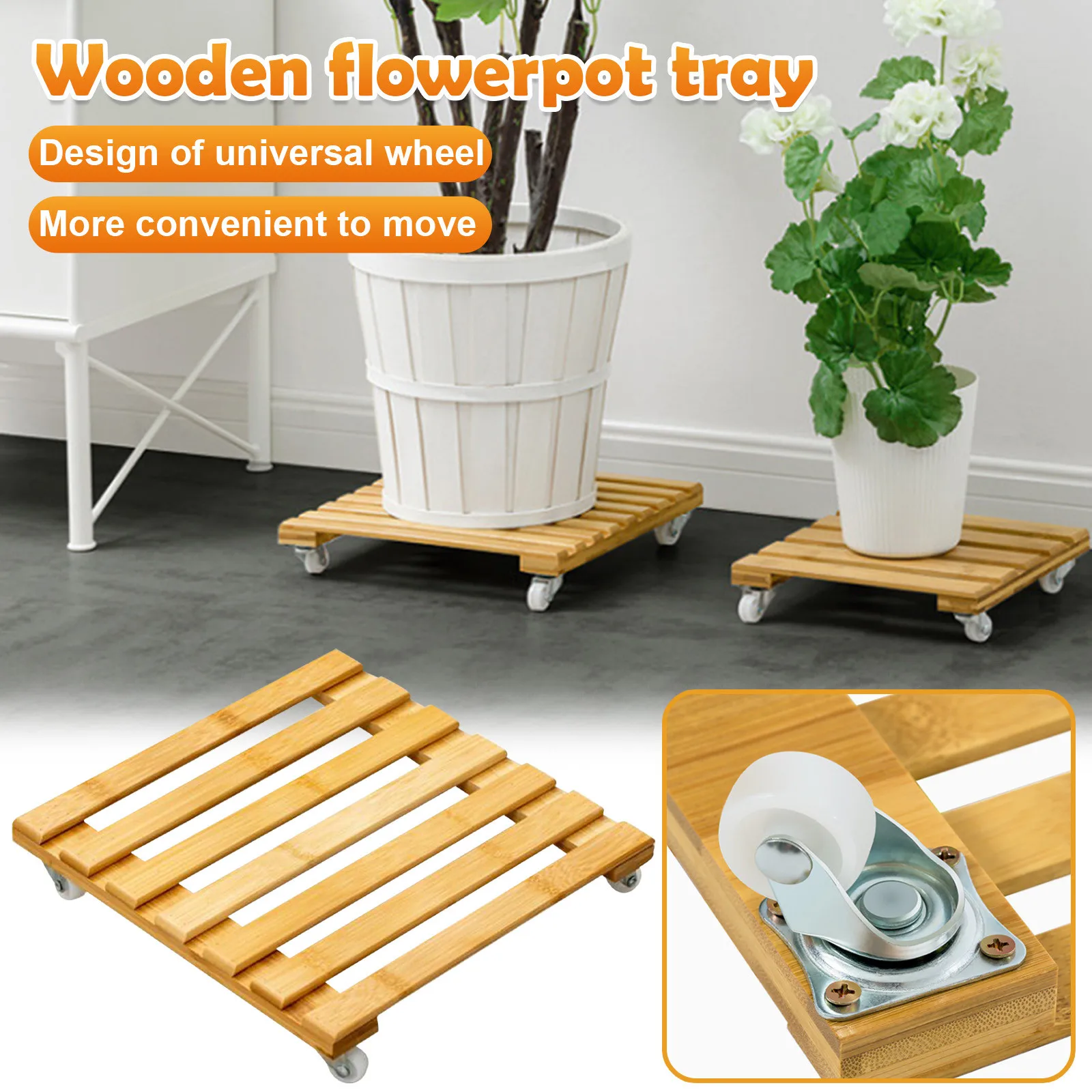 

Wholesale Plant Pot Base Roller Moving Tray With Wheel Tray Torus Holder Wood Square Plant Caddy Plant Stand with Roller