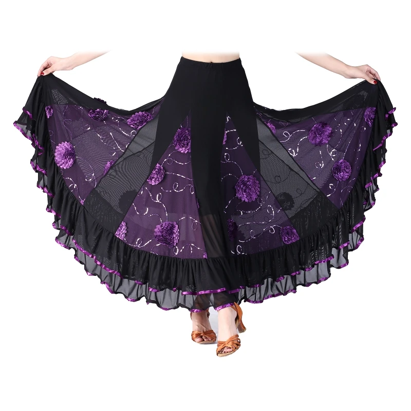 

Modern Waltz National Standard Dance Wear Long Skirt Splicing Big Hemlines Suit R7RF