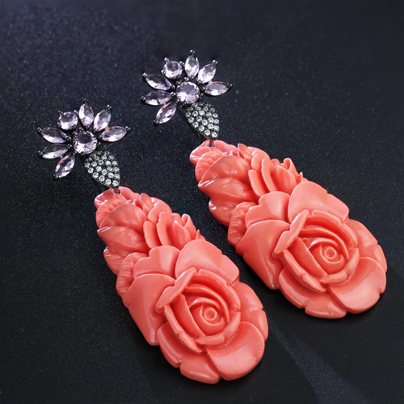 Newranos хрустальные висячие серьги с резьбой в виде цветка кубическим цирконием