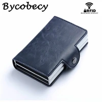 bycobecy 2022 smart unisex wallet business rfid id credit card holder case aluminum double boxes fashion pu leather pure purse