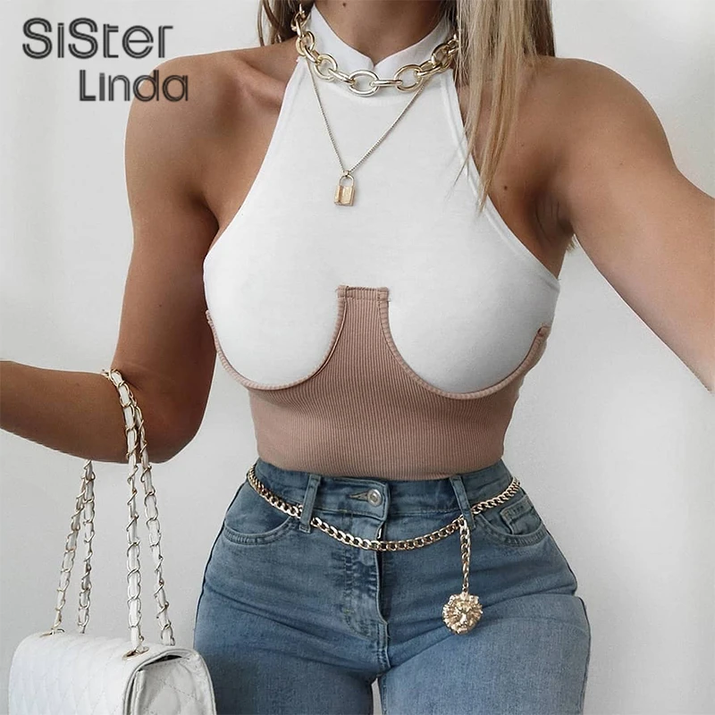 Женское трикотажное боди в стиле ретро Sisterlinda Облегающий комбинезон без рукавов