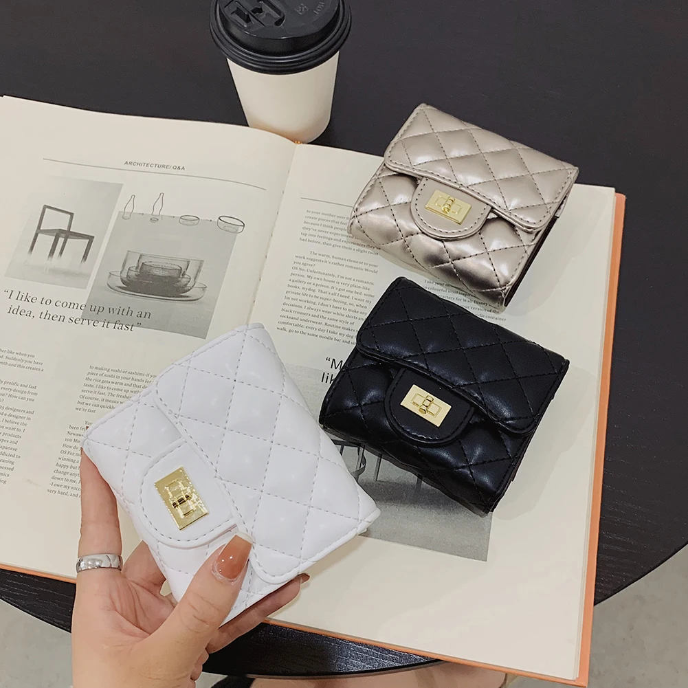 

Vintage PU Leather Super Mini Lattice Coin Purse Card Holder Women Casual Solid Color Square Wallet 2021 Luxury Designer Handbag