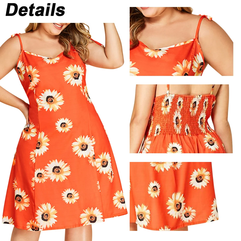 

Women Fashion Casual V-Neck Sleeveless Dress Loose Floral Print Suspender Plus Size Dresses 2021 Summer de mujer D30