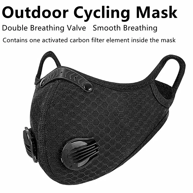 

Hot Sale with Filter Chip Washable Reusable Dustproof Respirator Bicycle Motorcycle Mask Cycling Sport Training Black Filter