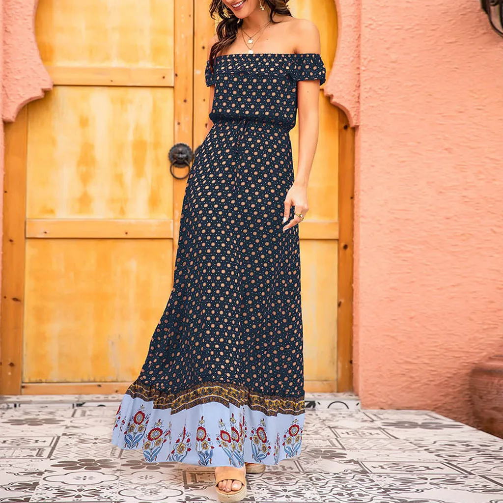 Модные макси платья для женщин элегантное платье в горошек с цветочным принтом