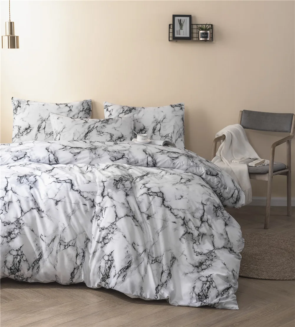 

Yaapeet 2/3pcs Marble Printed Bedding Set Europe Elegant Bedding Lines Black Marble Pattern Pillowcase Mirco Fiber Duvet Cover