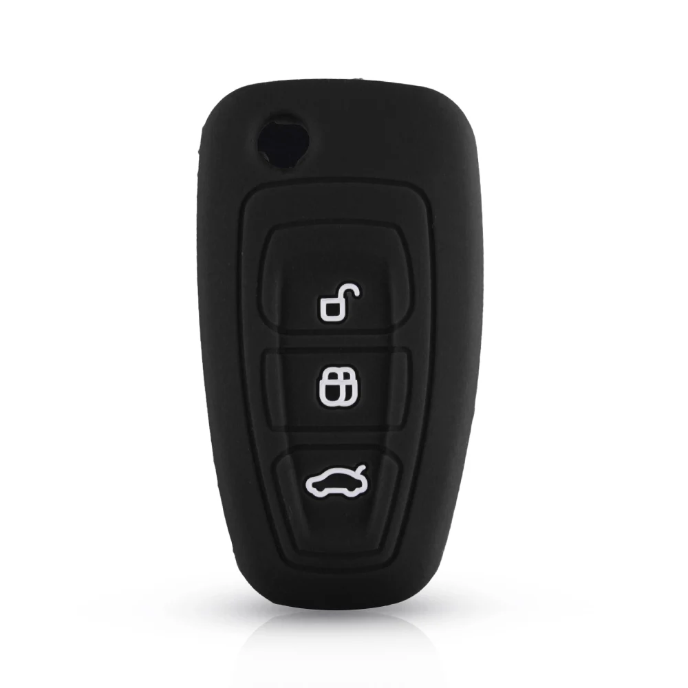 KEYYOU 3 кнопки силиконовый Автомобильный Брелок-чехол для дистанционного ключа чехол для Ford Ranger C-Max S-Max Focus Galaxy Mondeo Transit Tourneo на заказ - Название цвета: Черный