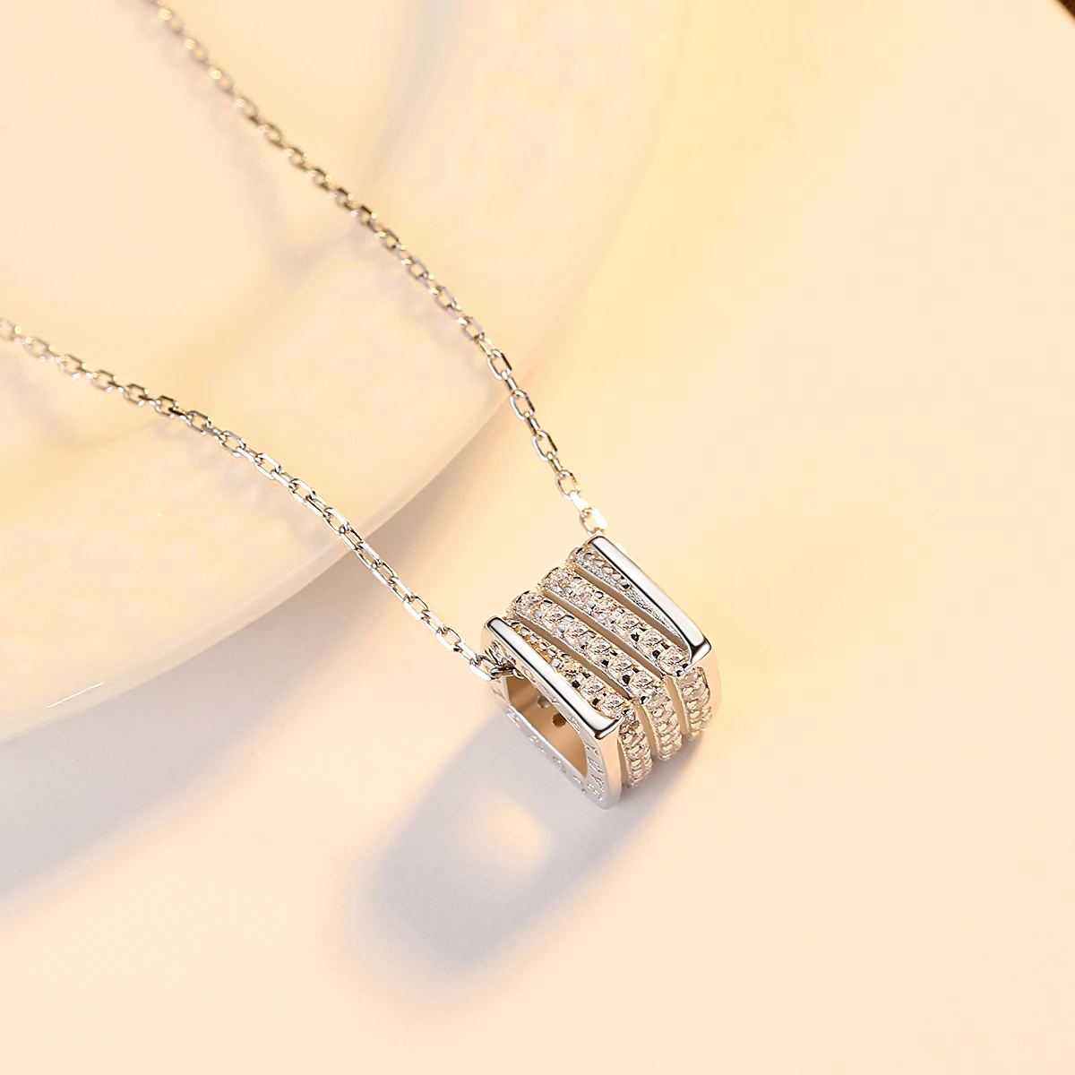 

PAG&MAG 925 Sterling Square Clear Zircon Pendant Necklace For Women Girls Fine Jewelry Wedding Engagement Accessory SN0276