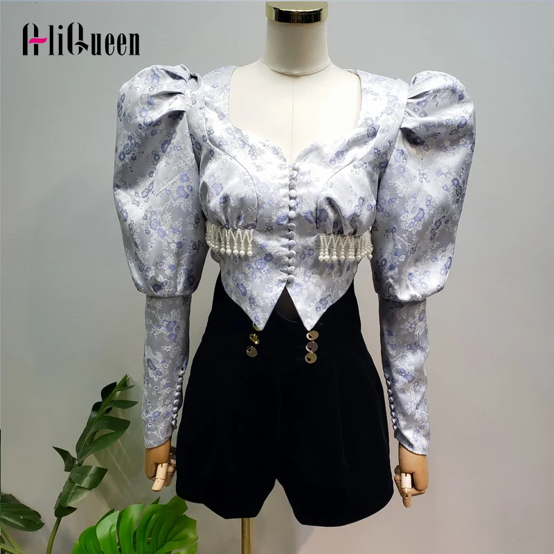 Весенне осенний винтажный буф с рукавами квадратным вырезом бисером бахромой