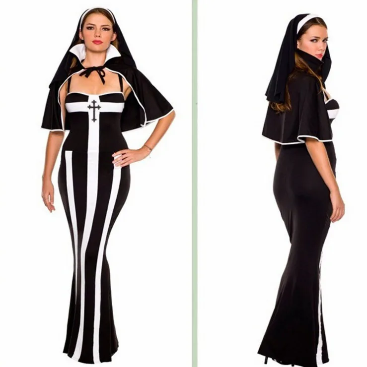 Сексуальный костюм ведьмы платье монахини косплей на Хэллоуин бальный