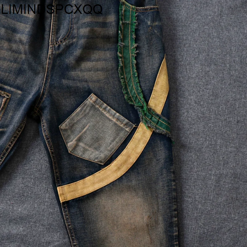 

2021 Autumn Fashion Korean Ladies Ripped Denim Trousers Women Striped Holes Jeans Vintage Elastic Harem Pants Plus Size Loose