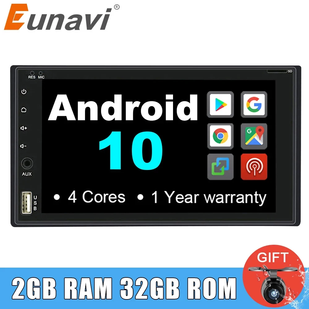 Eunavi 2 Din сенсорный экран Универсальный Android 10 автомобильный Радио Мультимедиа