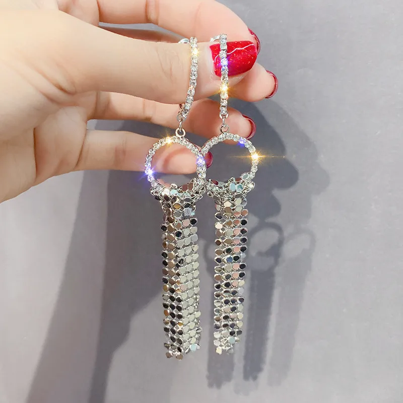 FYUAN длинные висячие серьги со стразами для женщин Bijoux золотистого и серебряного