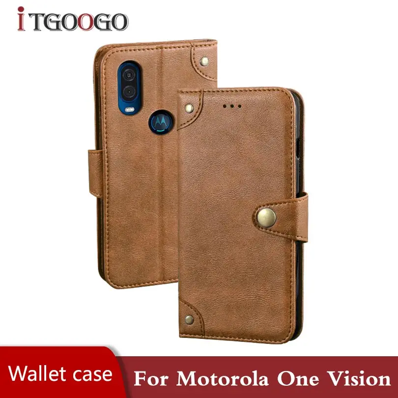 Кожаный чехол для Motorola One Vision противоударный бампер на магните телефона флип Moto