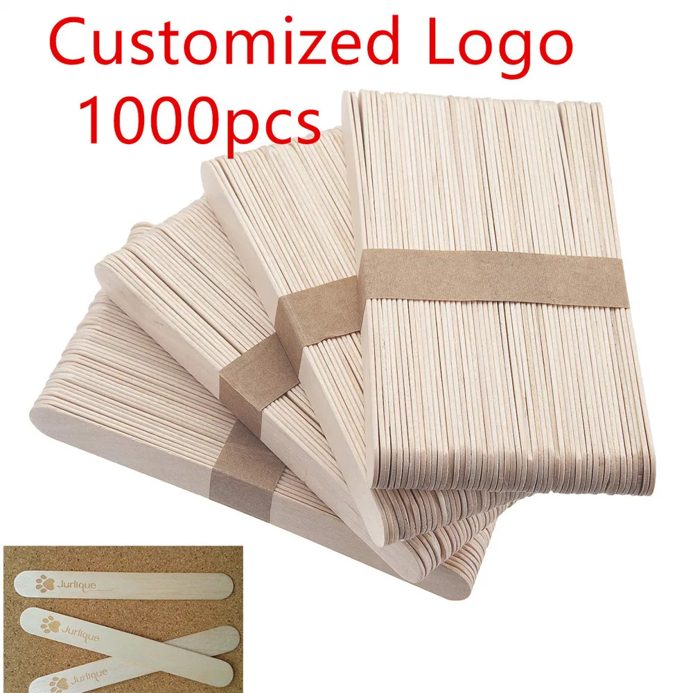 Customized Logo 1000pcs Large Wooden Wax Sticks Wood Waxing Craft Sticks Spatulas Applicators for Hair Removal Eyebrow and Body
