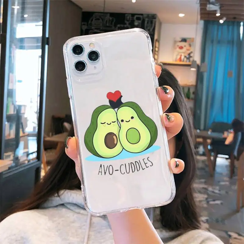 

Cartoon Cute Avocado fruit Phone Case Transparent for iPhone 6 7 8 11 12 s mini pro X XS XR MAX Plus cover fund shell accessorie