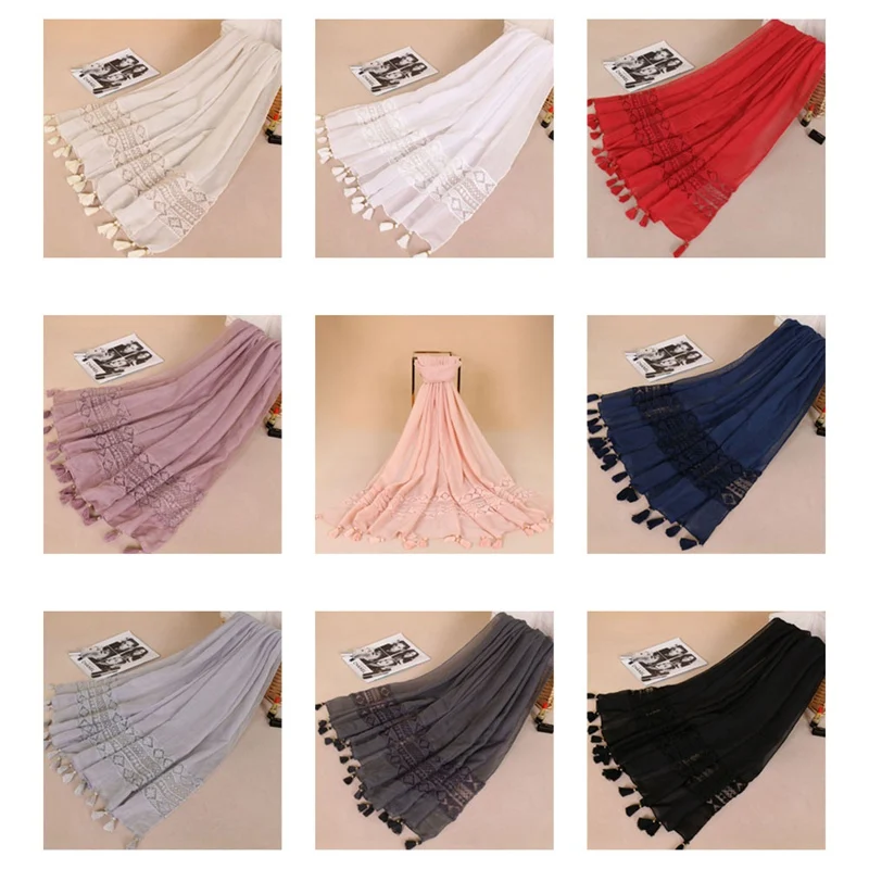 

Ladies Fashion Plain Lace Floral Patchwork Viscose Shawl Scarf Oversize Hollow Muffler Headband Wrap Pashmina Snood Muslim Hijab