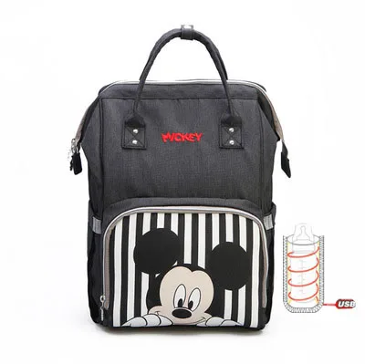 Зеленый Сумка для подгузников disney, рюкзак для мамы, USB бутылочка с подогревом, Детская сумка для мамы, сумка для подгузников, мокрая сумка, Микки Маус, отправка крючка - Цвет: Зеленый